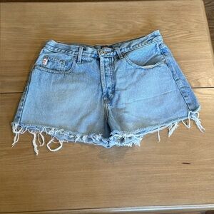 Vintage 90's Guess Denim Shorts Frayed Hem Size 30 Button Fly